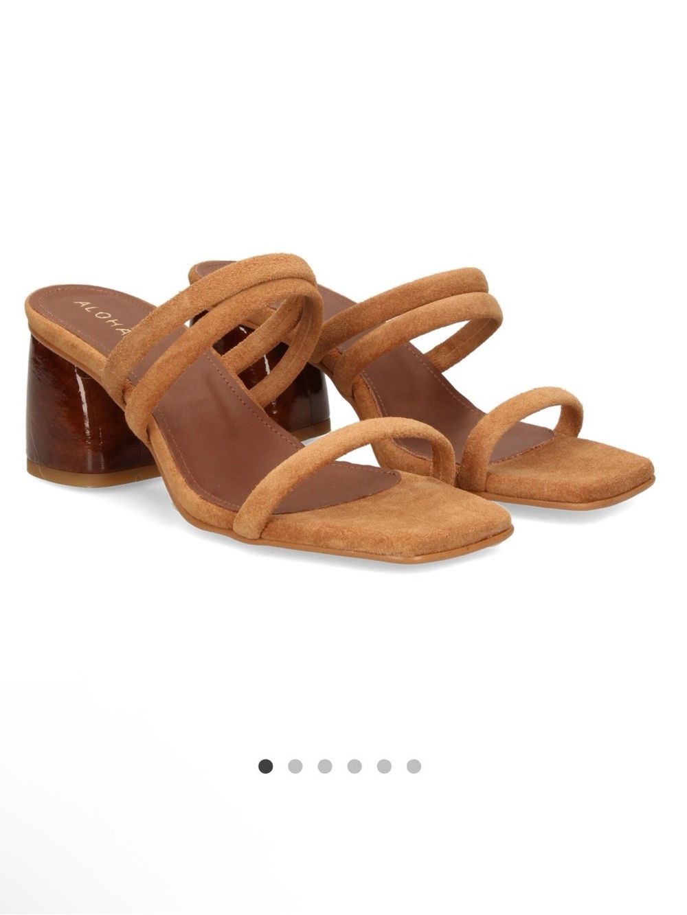 ALOHAS Brown Suede Double-Strap Block Heel Mules